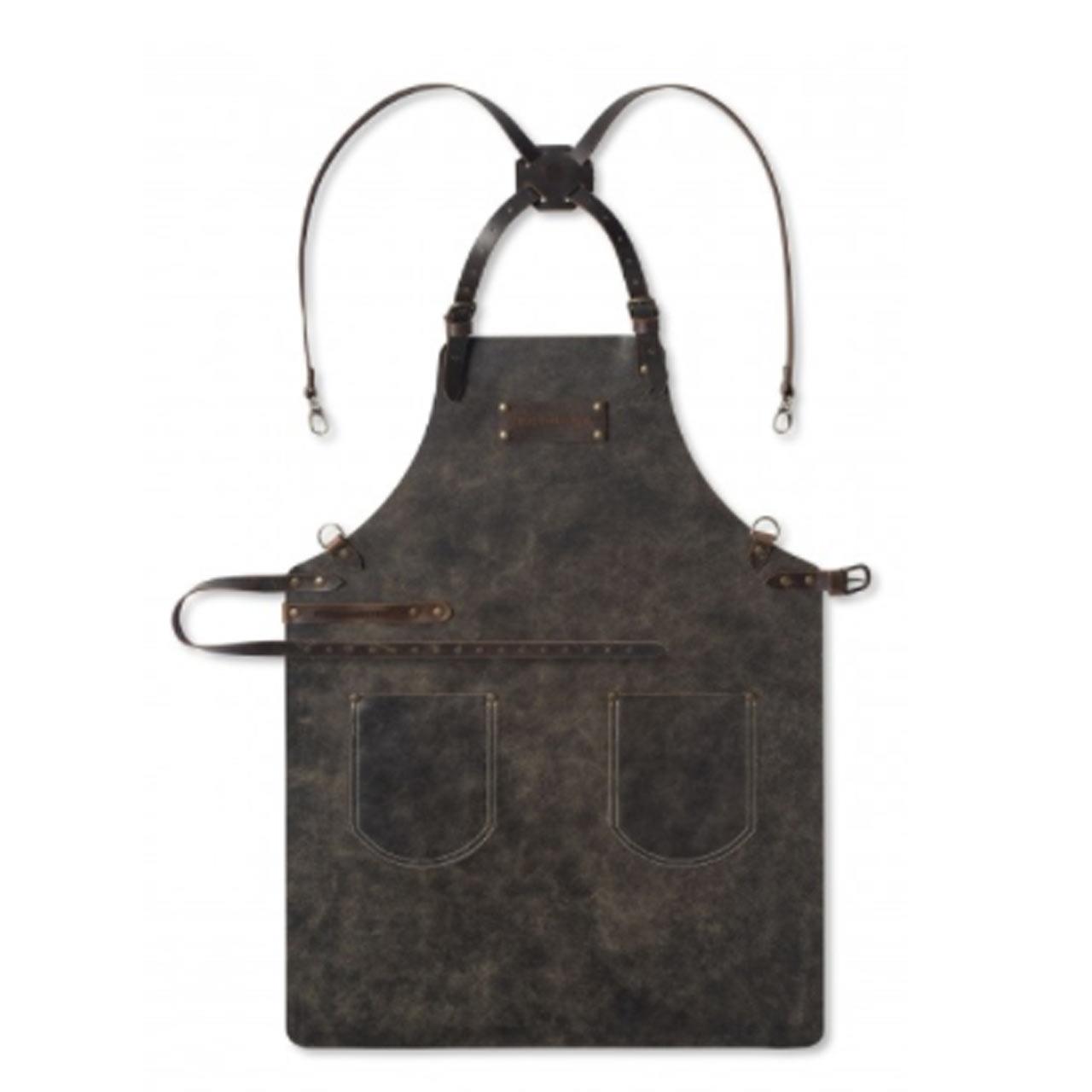 Feuermeister Premium Lederschürze anthrazit mit Kreuzberiemung
