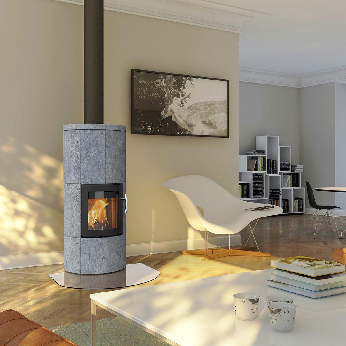 Kaminofen Lotus M Basic Speckstein 6 kW - Ausführung: Feuerraumtür Grau