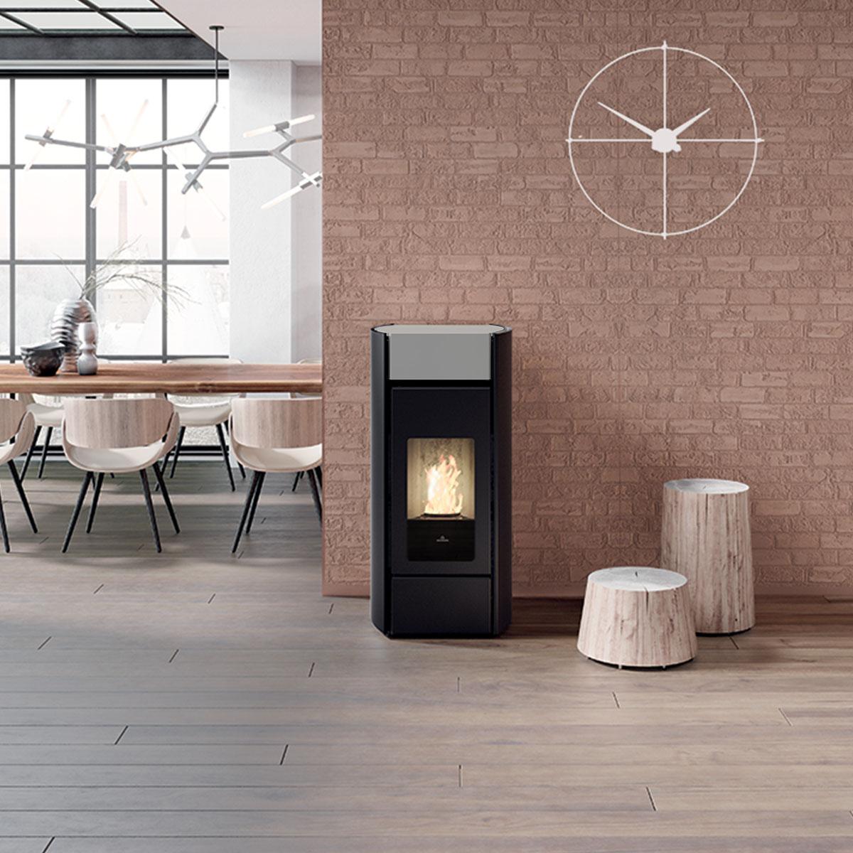 Pelletofen wasserführend Edilkamin Myrna H 15 Evo 14,9 kW - Keramik: Hellgrau