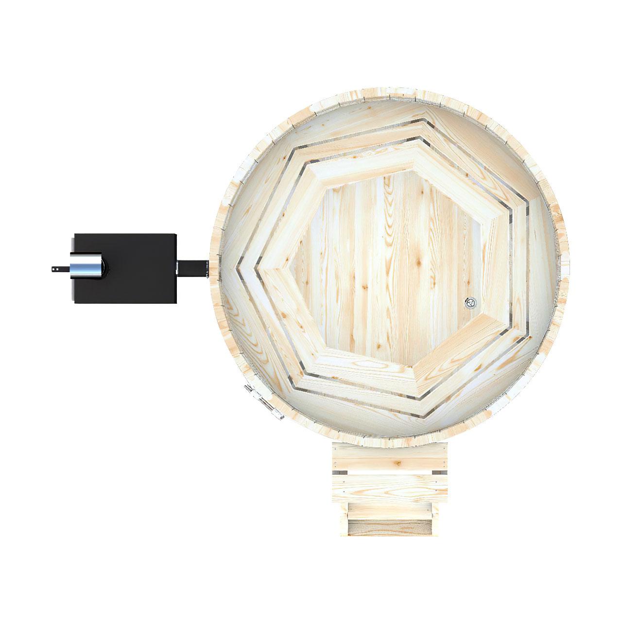 Hot Tub AA-Kaminwelt Badefass DN 1800 mm mit Außenofen - Holz: Fichte - Ofen: Aluminium 27 kW
