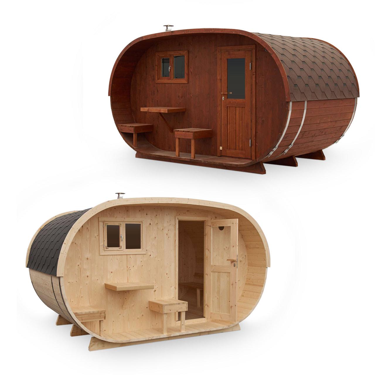 Gartensauna AA Kaminwelt S242V Saunafass Oval mit Sitzen außen