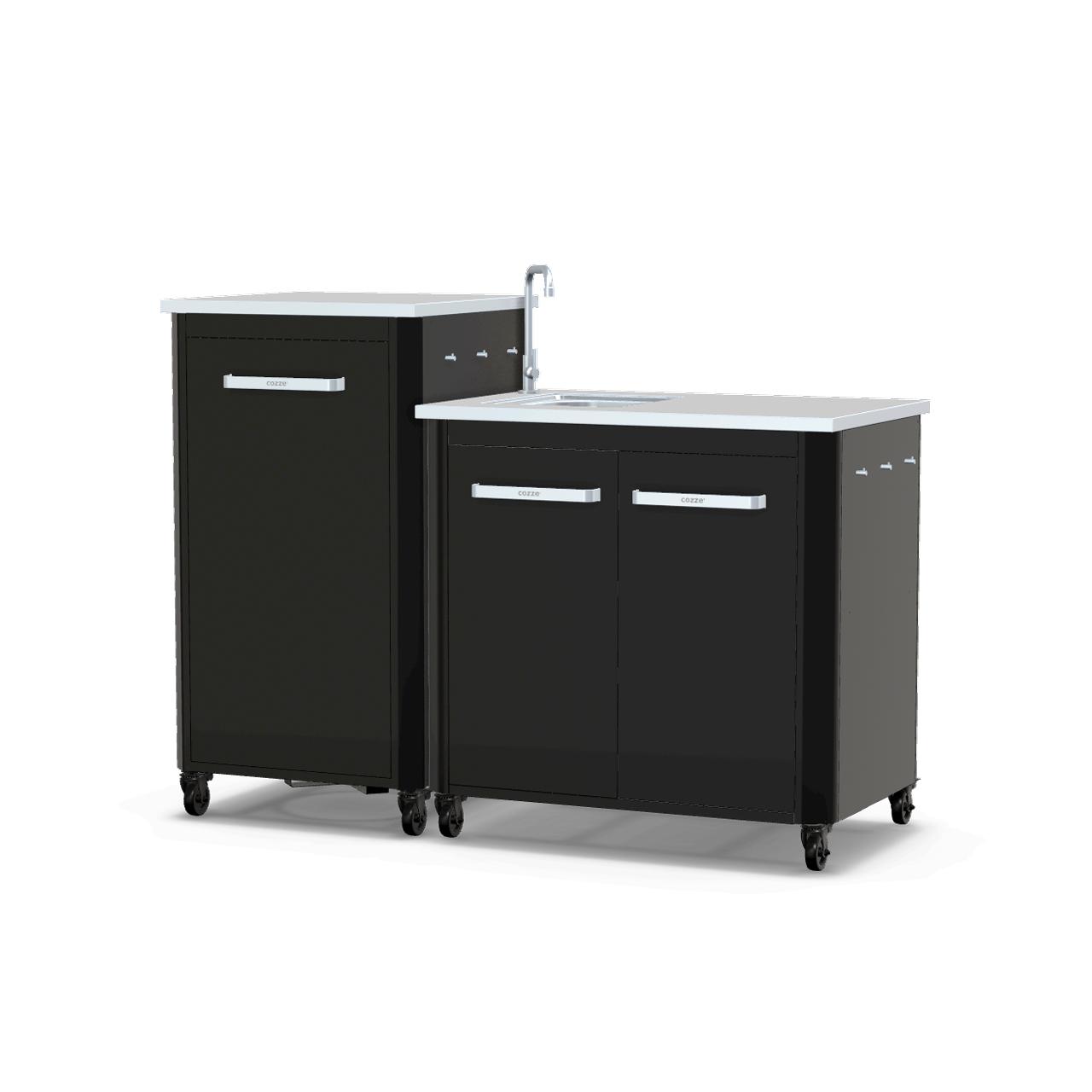 Cozze Outdoorküche Bundle mit Spülenschrank 90 cm & hohem Schrankmodul 60 cm mit Edelstahlplatte