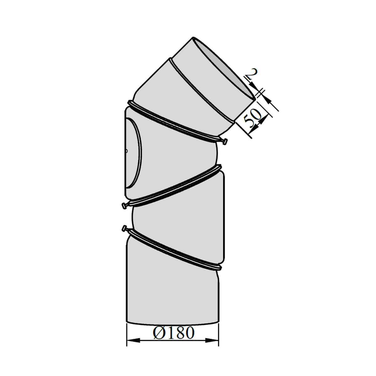 Ofenrohr Multibogen verstellbar mit Tür DN 180 mm 3 x 45° Gussgrau