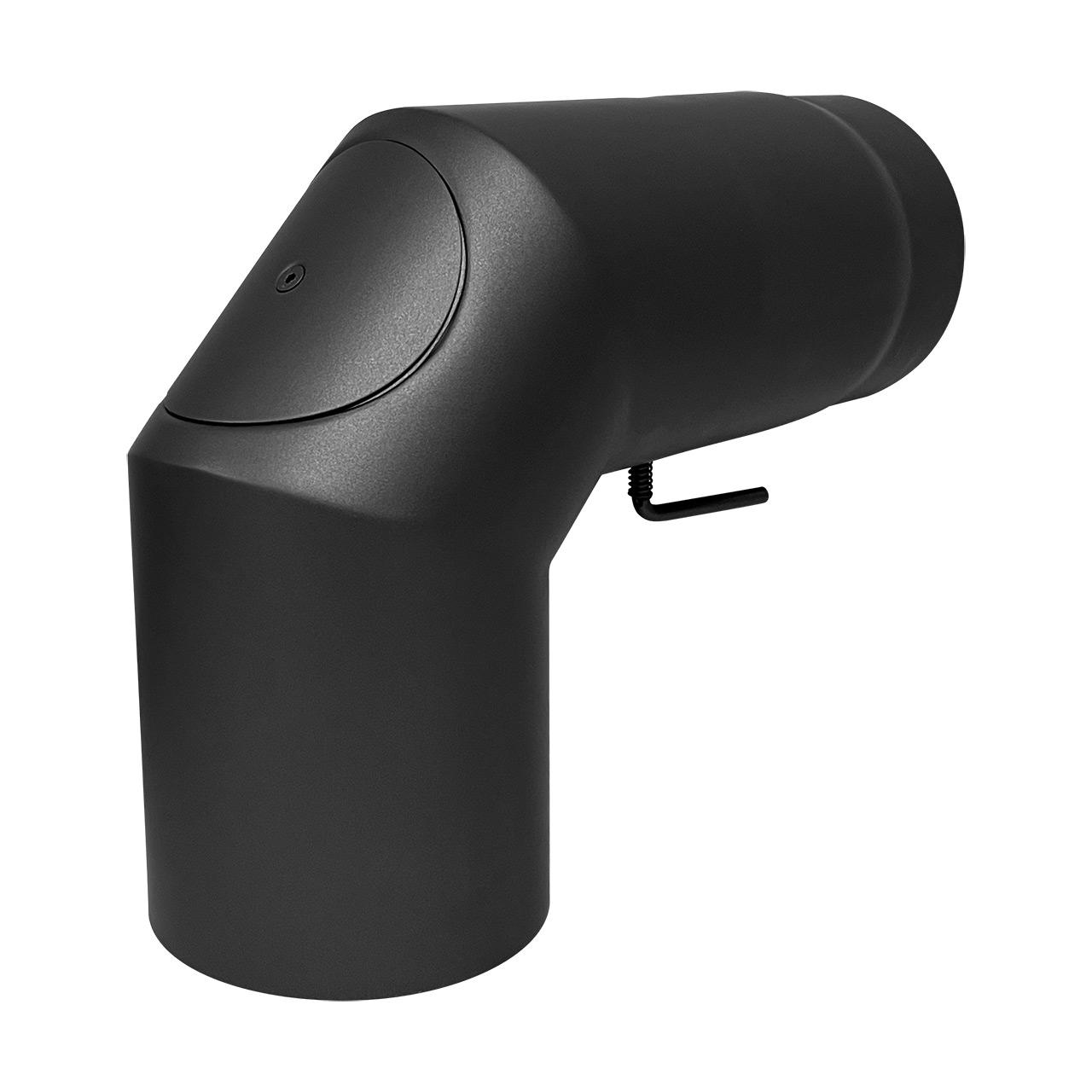 Ofenrohr Bogen 3tlg. starr geschliffen mit Tür und Drosselklappe DN 150 mm 90° Schwarz