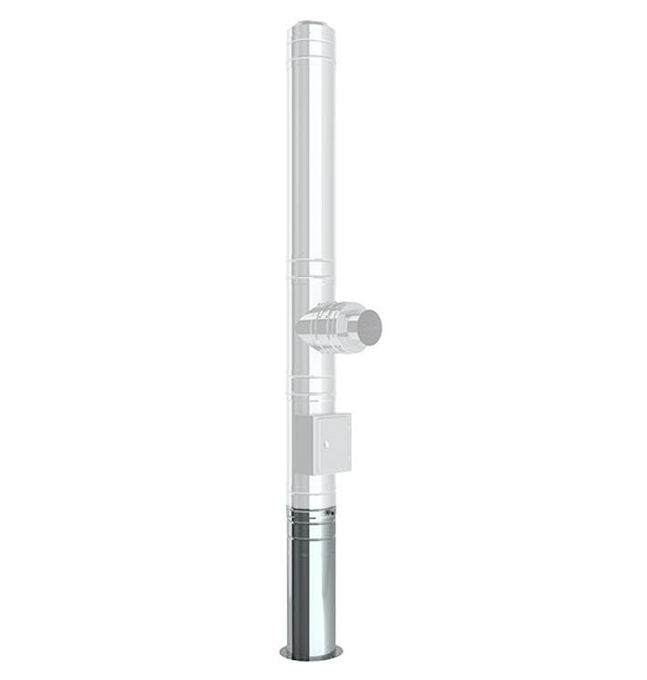 Jeremias DW Teleskopstütze mit Teleskopkopf, Kondensatablauf seitlich und 1/2 Zoll Nippel - verstellbar: 250-690mm - für Schornstein-Innendurchmesser: 150mm