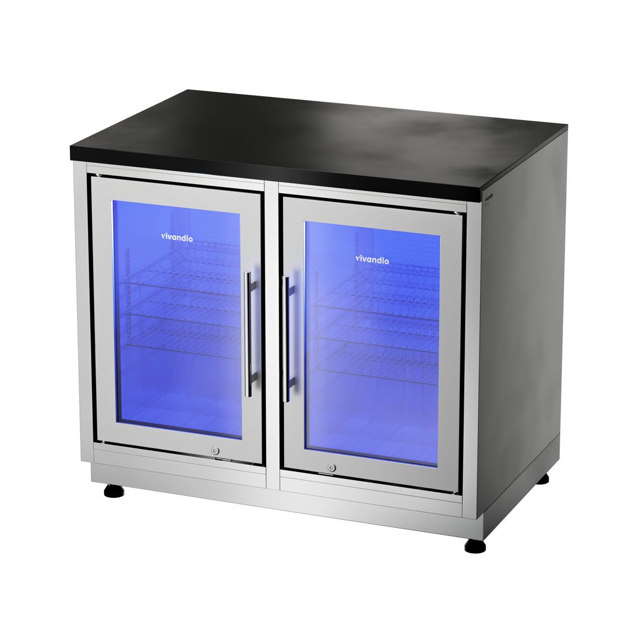 Outdoorküche vivandio quub / Outdoor Aperitivo-Station mit Doppelkühlschrank und Spüle - Ausführung: silber - Mobilität: mit Stellfüßen