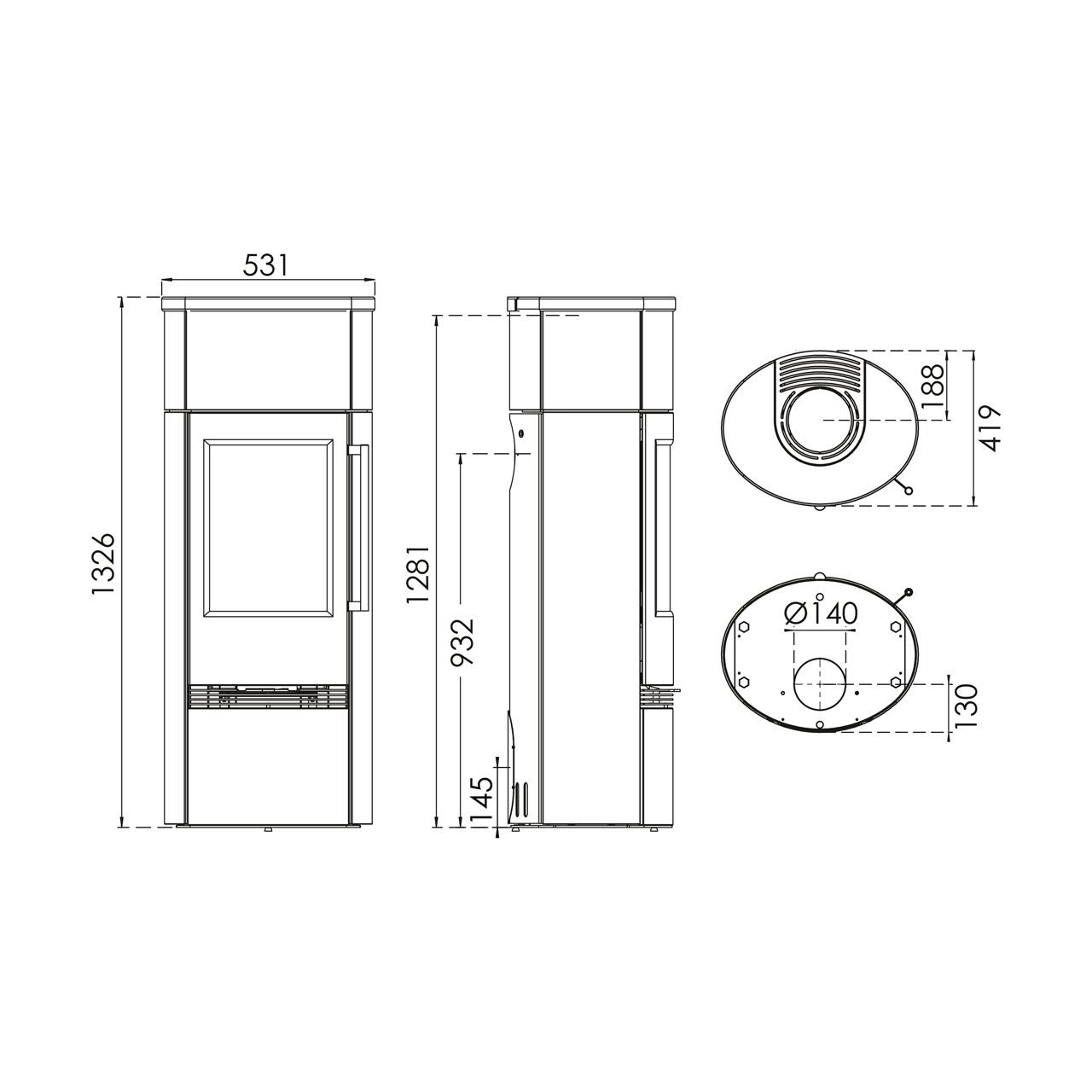 Speicherofen Termatech TT21RS-HST, Speckstein 5 kW - Verkleidung: Classic Marmoriert Speckstein