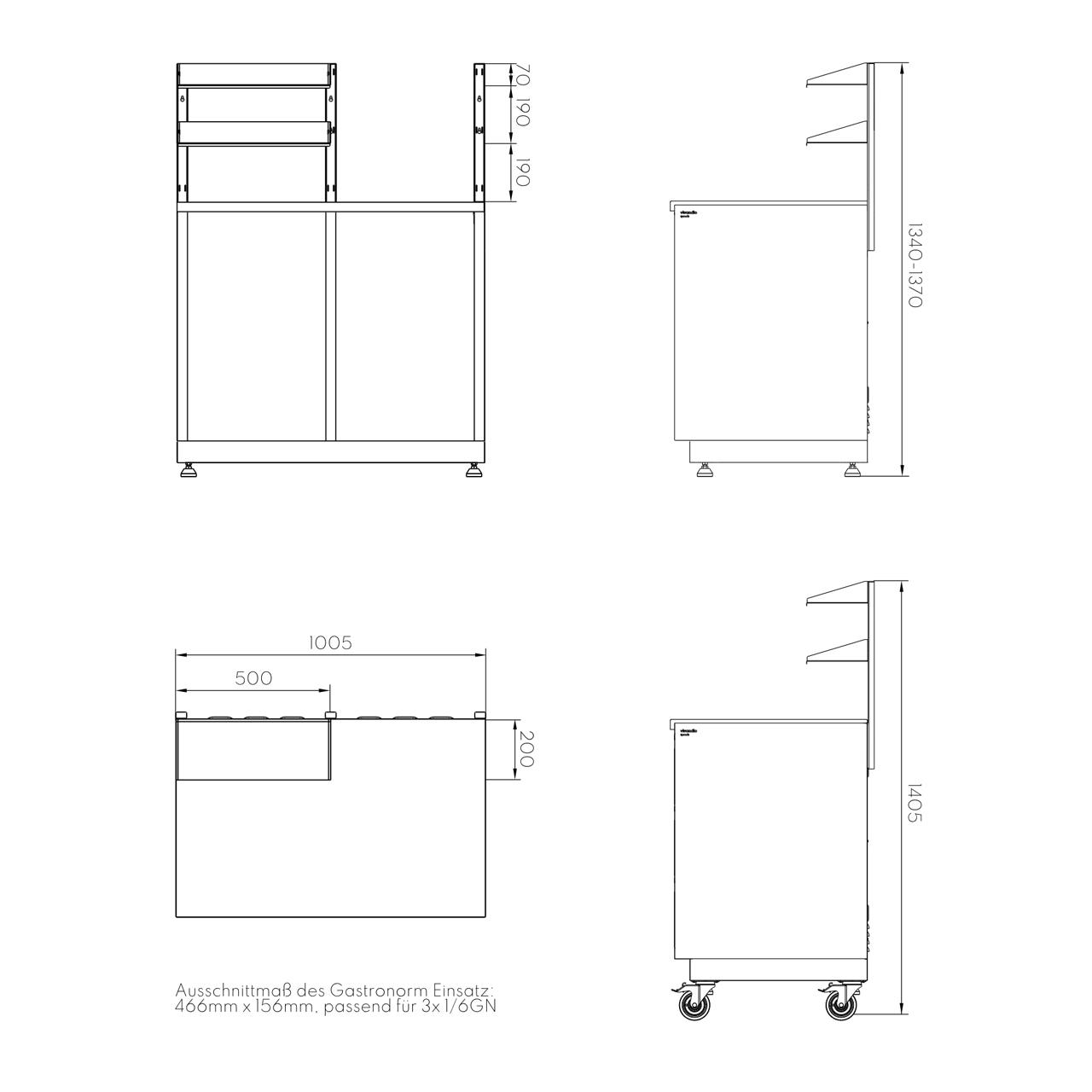 Outdoorküche vivandio quub / Outdoor Cocktailstation mit Kühlschrank und Spüle - Ausführung: schwarz - Mobilität: mit Stellfüßen