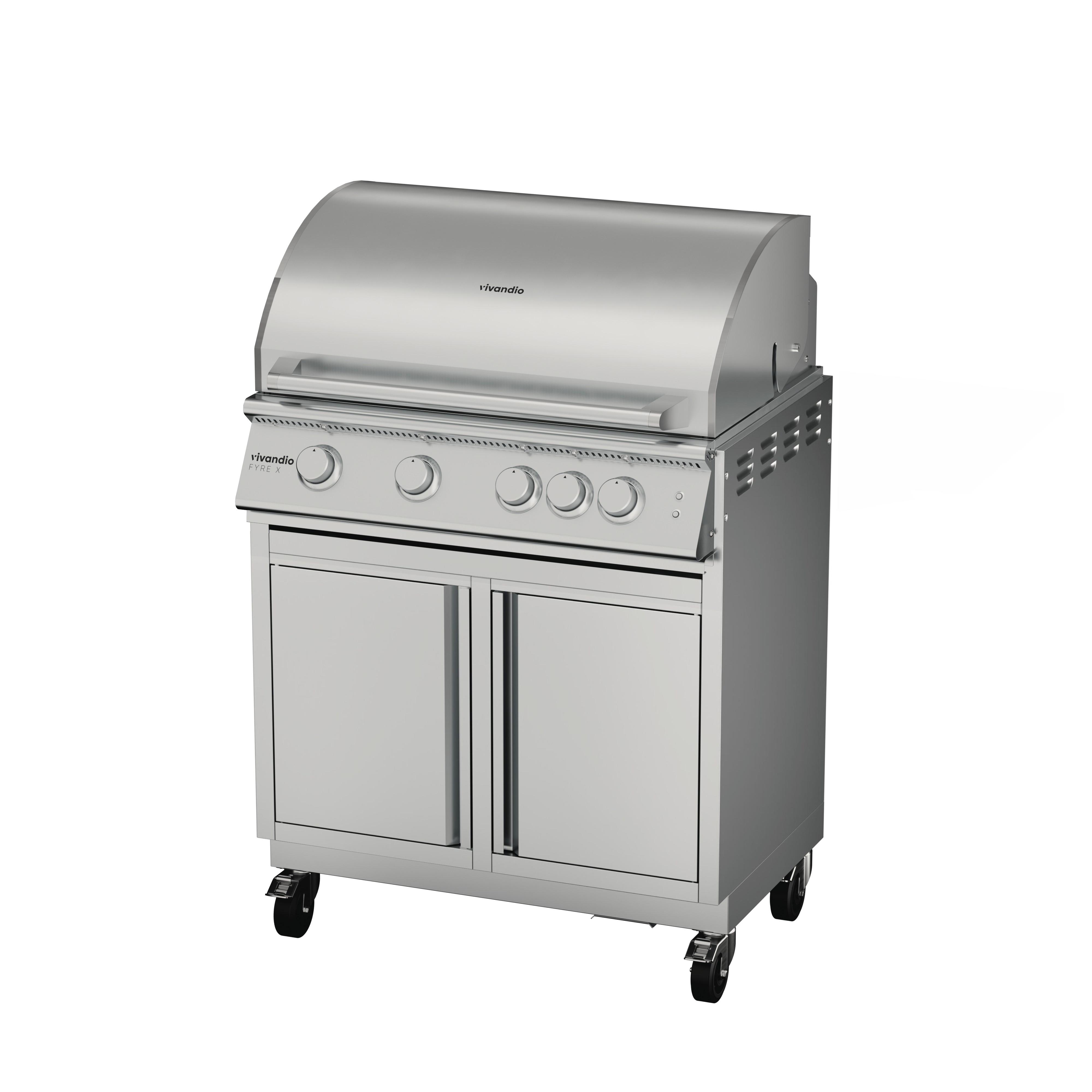 Outdoorküche vivandio quub / Mobile Outdoorküche mit Grill, Kühlschrank & Schubladen - Ausführung: silber - Mobilität: mit Stellfüßen