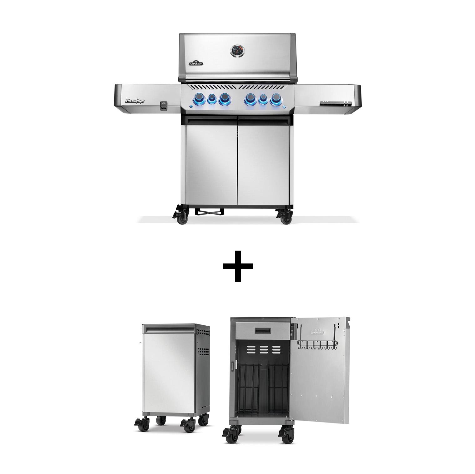 Gasgrill Napoleon Prestige 500 Edelstahl mit SIZZLE ZONE und Heckbrenner (2026) Bundle inkl. 2 Unterschränken