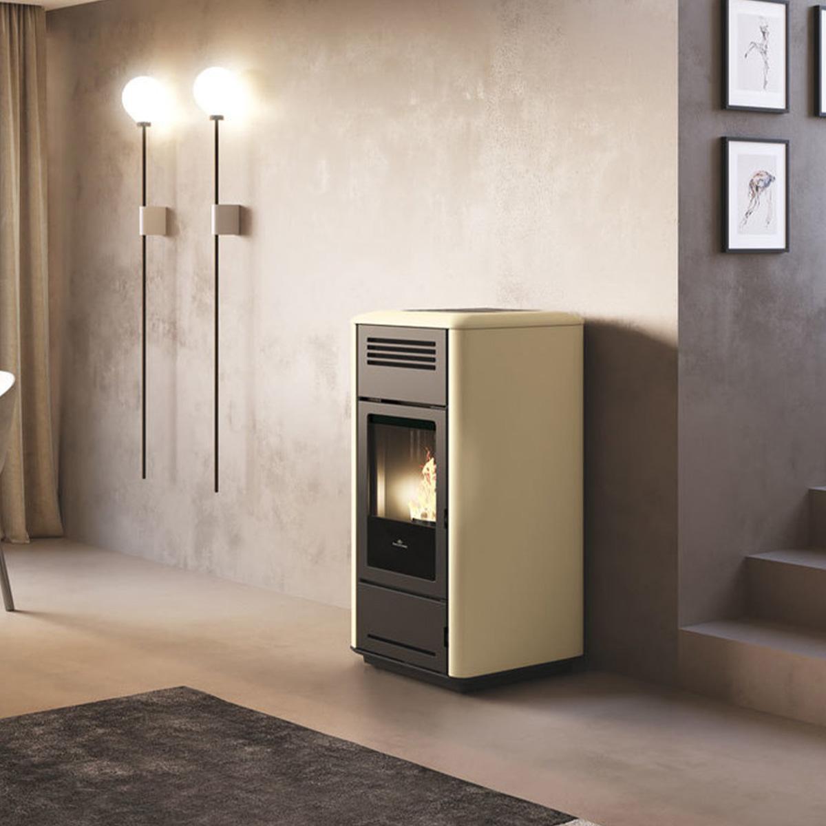 Pelletofen wasserführend Edilkamin Milla H 12 Evo 11,9 kW - Keramik: Pergament