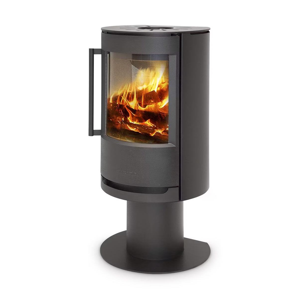 Kaminofen Wiking Luma 2 mit Säulenfuß DIBt-geprüft 7 kW - Korpus: Grau - Rauchabgang: Hinten