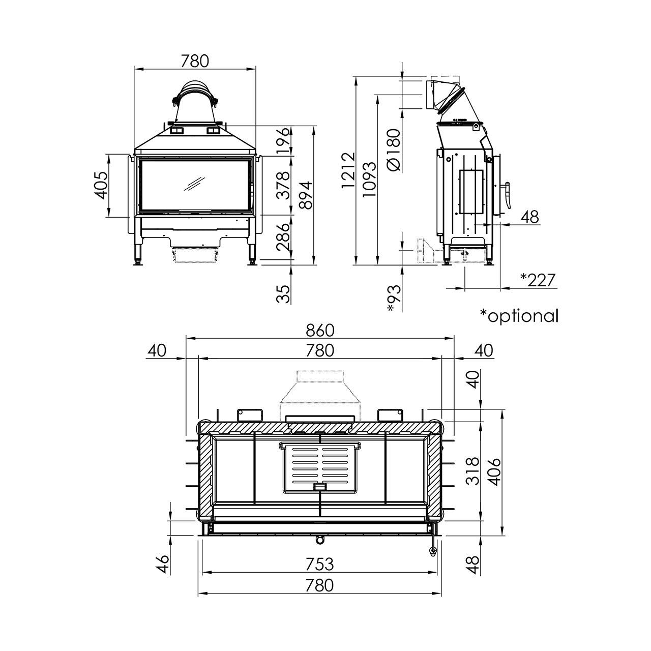 Kamineinsatz Spartherm Varia AS 7 kW - Feuerraumauskleidung: weiß - Türanschlag: rechts