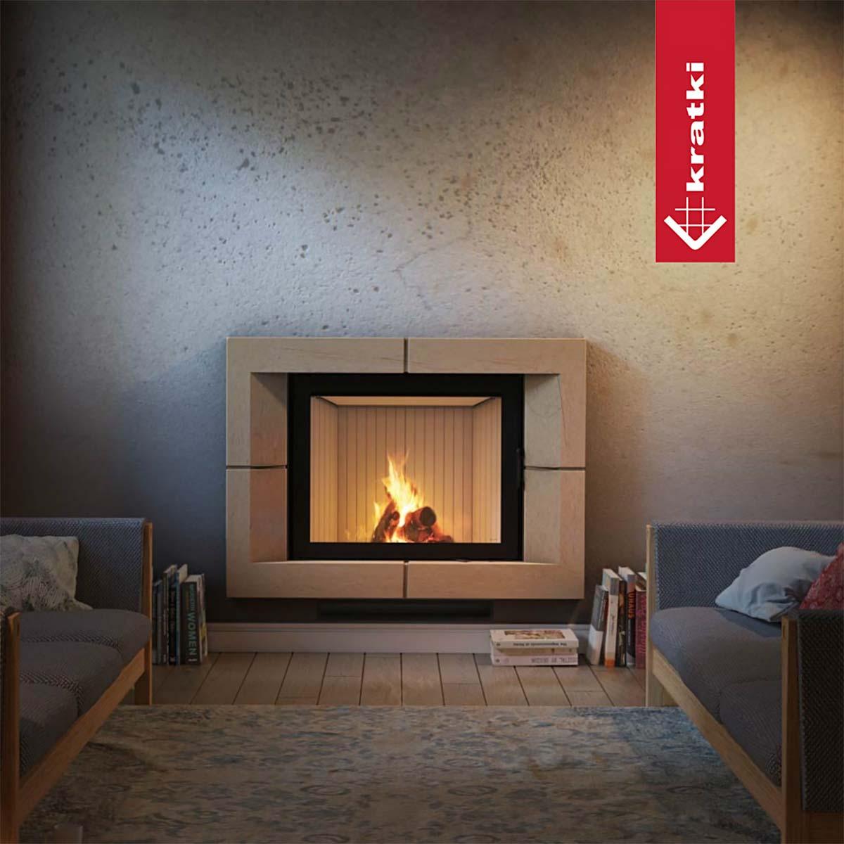 Kamineinsatz Kratki Nadia mit Schiebetür 13 kW - Feuerraumauskleidung: weiß