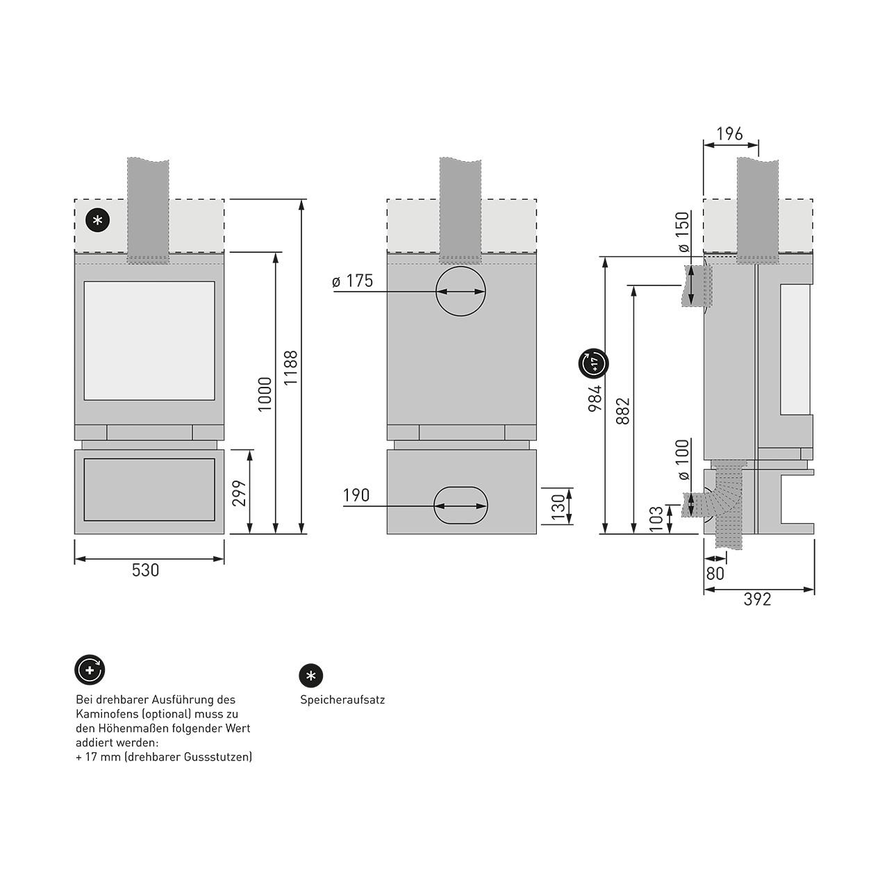 Kaminofen Skantherm Emotion S drehbar 4 kW - Ausführung: Emotion S drehbar, Korpus grau