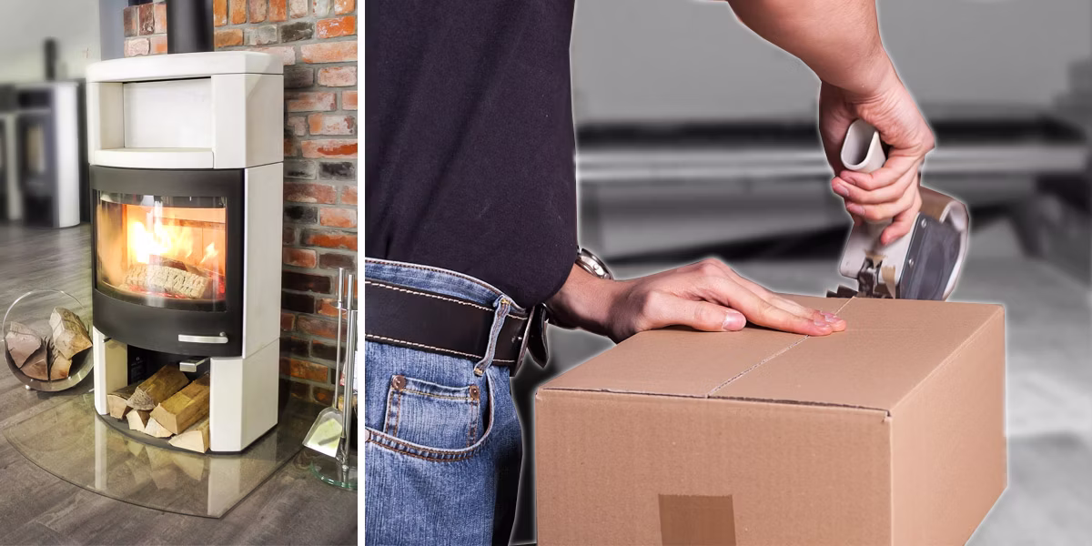 Ambiente Kamin und Mitarbeiter verpackt ein Paket