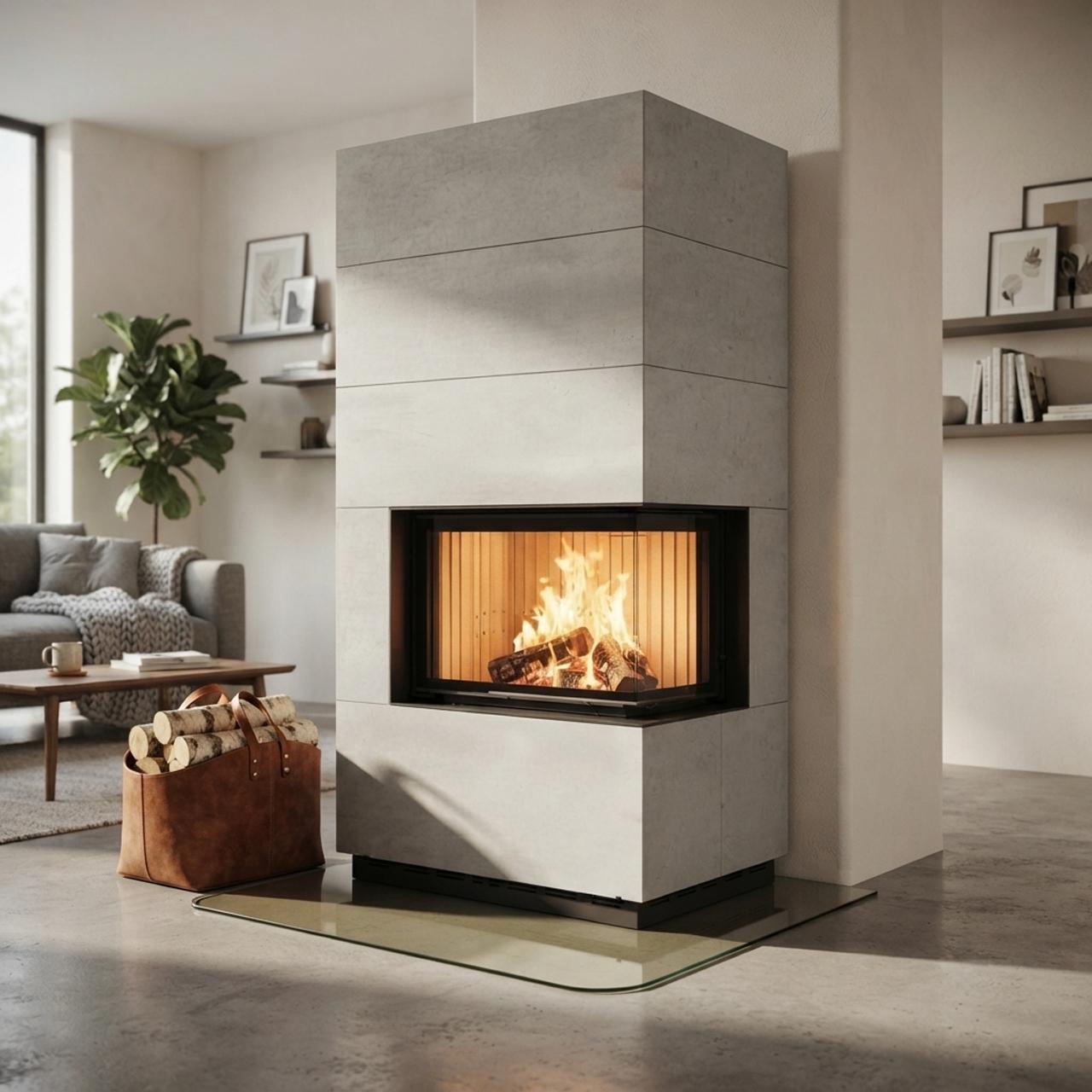 Kaminbausatz Brunner wasserführend BSK 02.1 Kamin-Kessel Eck 45/67/44 rechts, Schiebetür 12 kW - Kessel-Ausführung: Glaskeramik (GK)