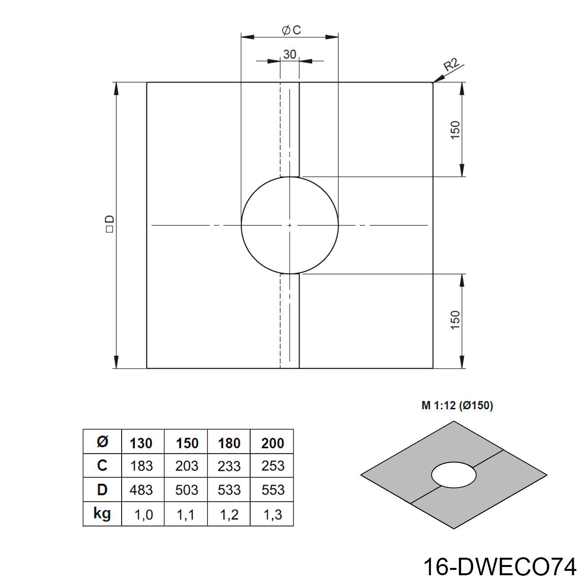 Jeremias DW-BLACK Wand-/Deckenblende zweiteilig - Neigung: 0° - für Schornstein-Innendurchmesser: 150mm