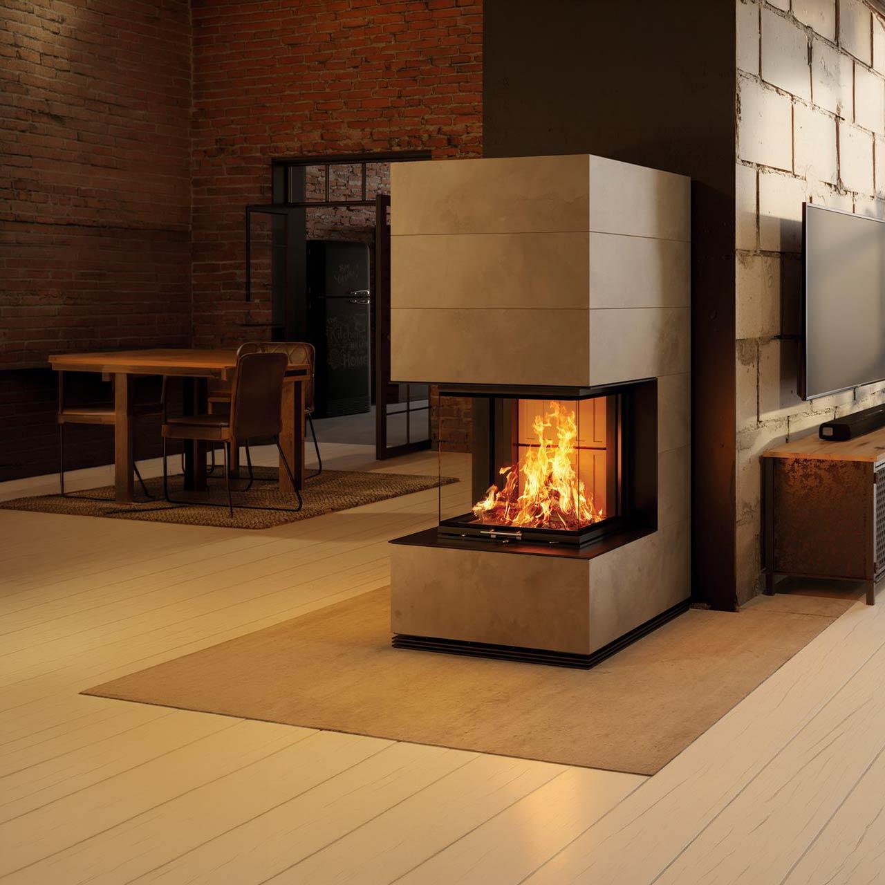 Kaminbausatz Spartherm SIM Arte 3RL-60h 10 kW - Verkleidung: 1/3 Beton Fino - Feuerraumauskleidung: Elfenbein