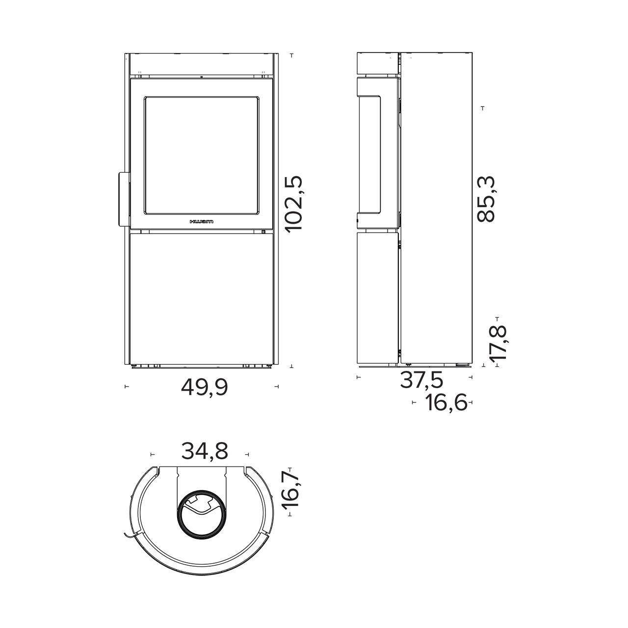 Kaminofen HWAM 3740 SmartControl 4,5 kW - Ausführung: HWAM 3740m, Abgang hinten, Grau, SmartControl