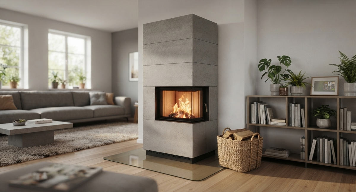 Kaminbausatz Brunner wasserführend BSK 12.1 Kamin-Kessel Eck 42/57/30 rechts, Drehtür 8 kW