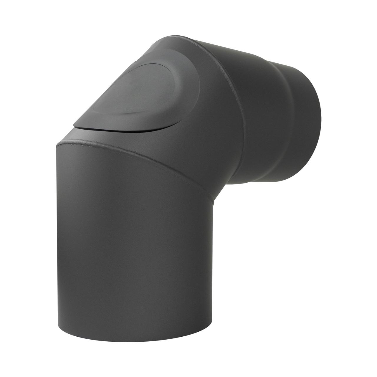 Ofenrohr Bogen 3tlg. starr mit Tür DN 150 mm 90° Gussgrau