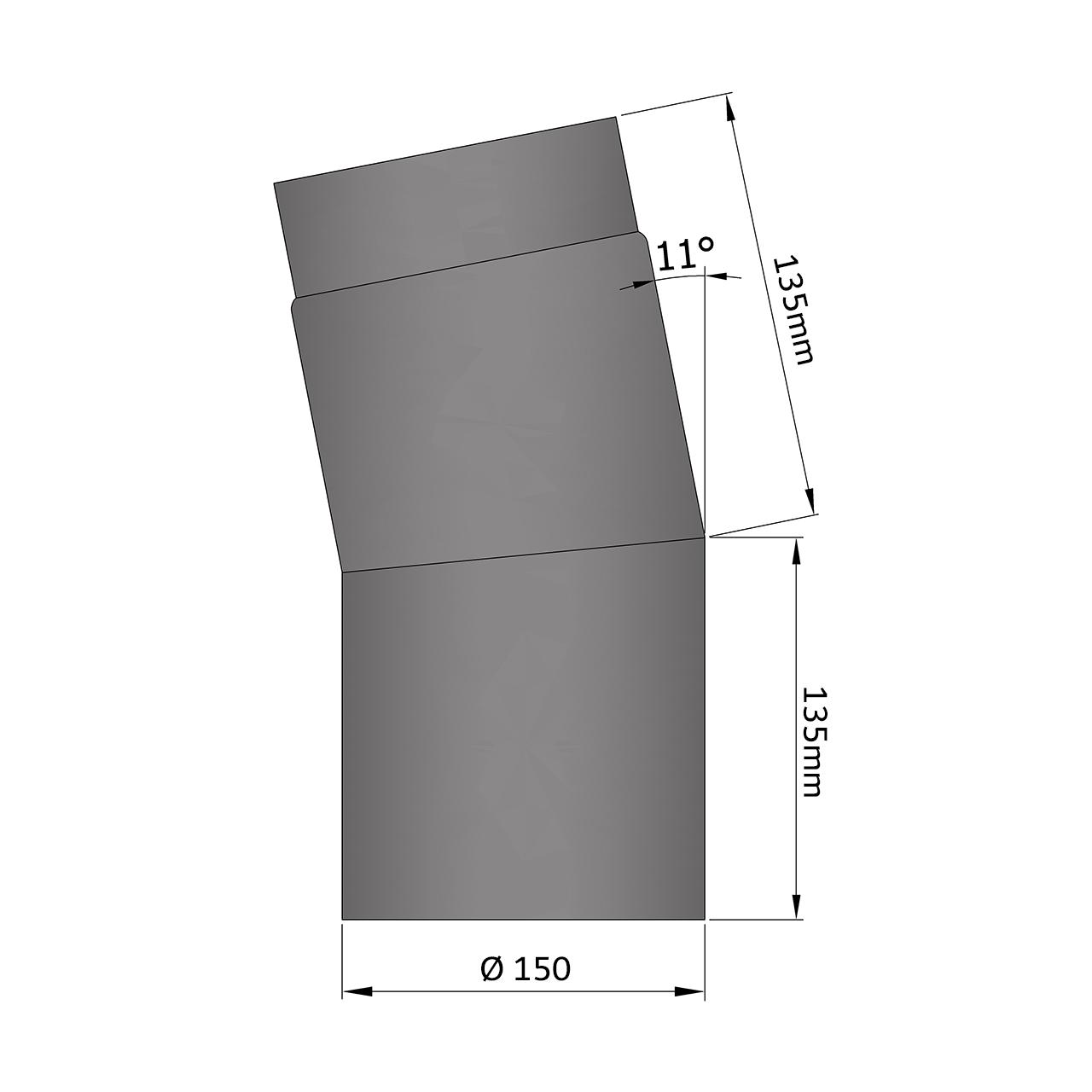 Ofenrohr Bogen 2tlg. starr DN 150 mm 11° Schwarz