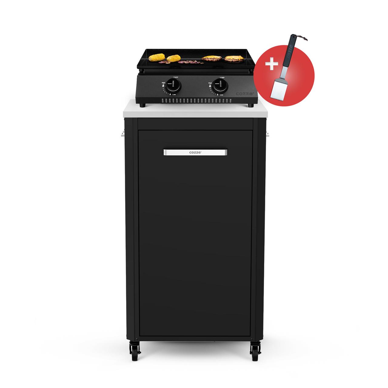 Cozze Plancha G-400 Bundle inkl. hohes Schrankmodul 60 cm mit Edelstahlplatte & Gratis Grillspatel