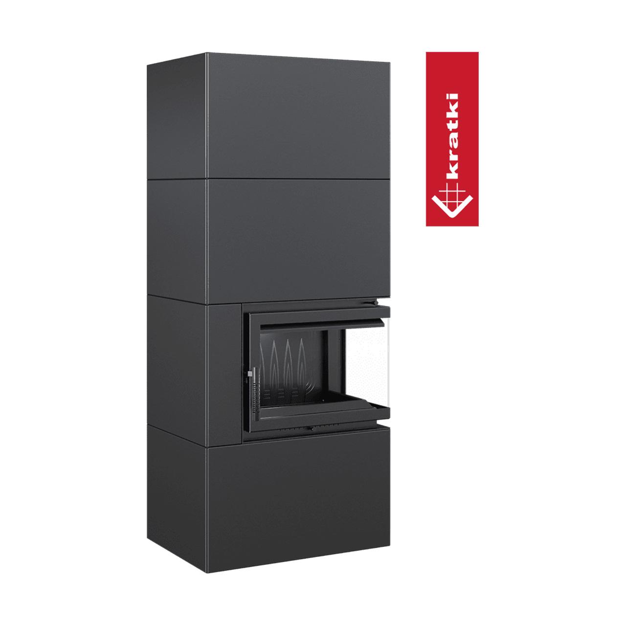 Kaminbausatz Kratki SIMPLE/BOX 8 kW - Ausführung: Schwarz, Seitenglas rechts