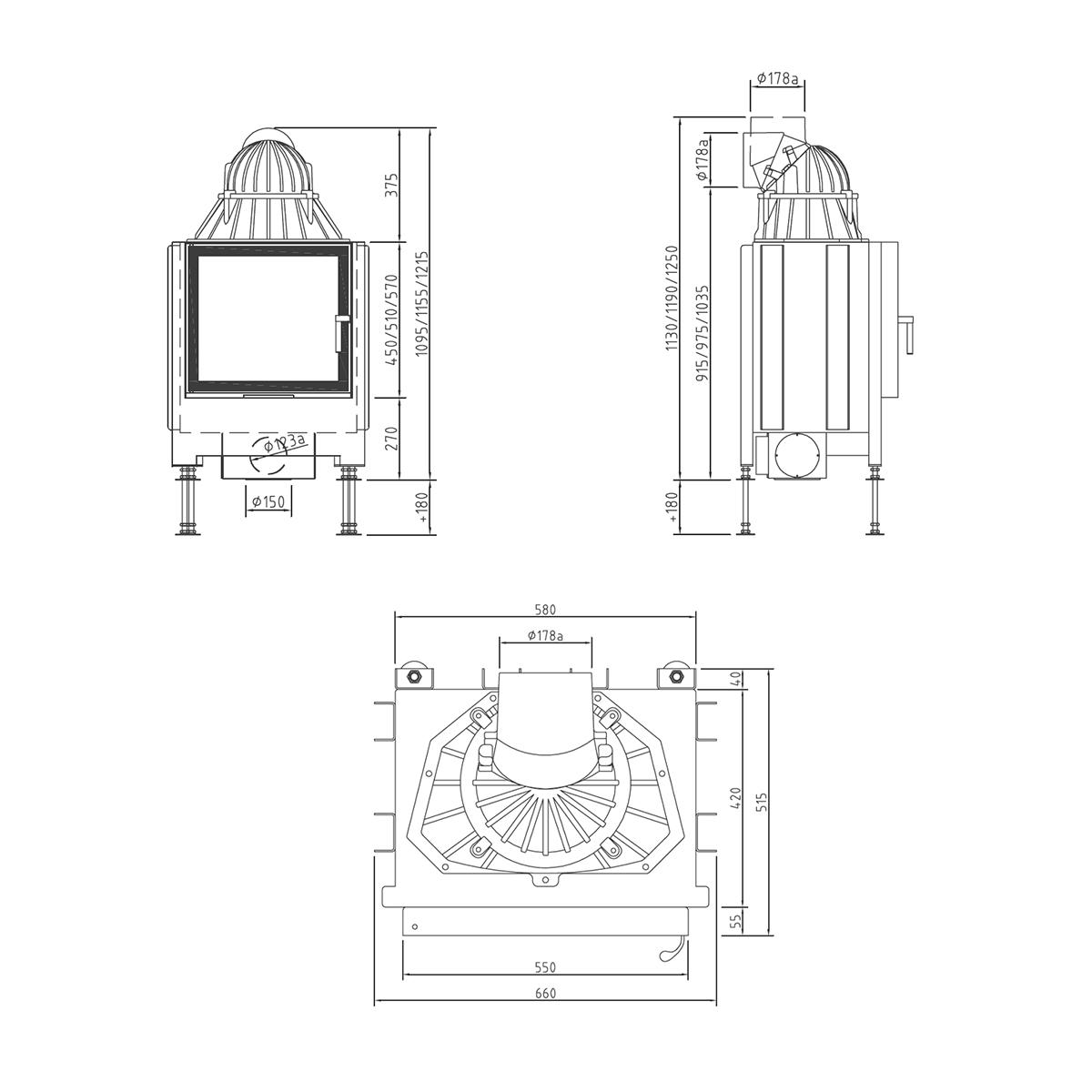 Kamineinsatz Schmid Lina 55 s mit 7 kW - Türhöhe: 51 cm - Türanschlag: rechts - Brennraumauskleidung: Schamotte Weiß