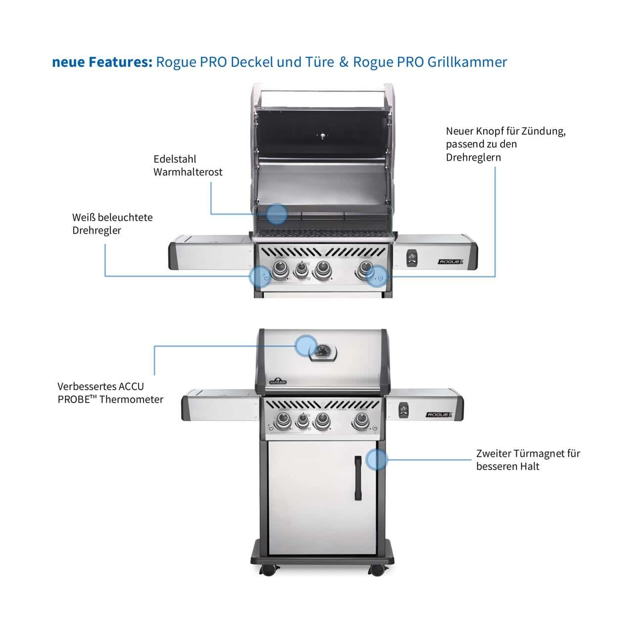 Gasgrill Napoleon Rogue PRO 425 Edelstahl, mit SIZZLE ZONE Seitenbrenner (2026)