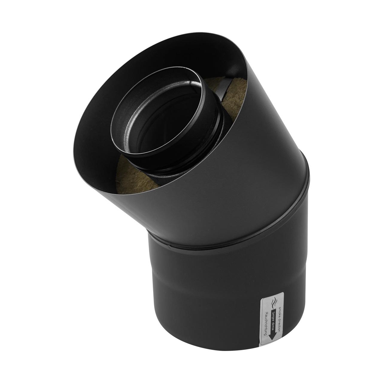 Doppelwandiges Pelletofenrohr Bogen DN 80 mm 45° Schwarz