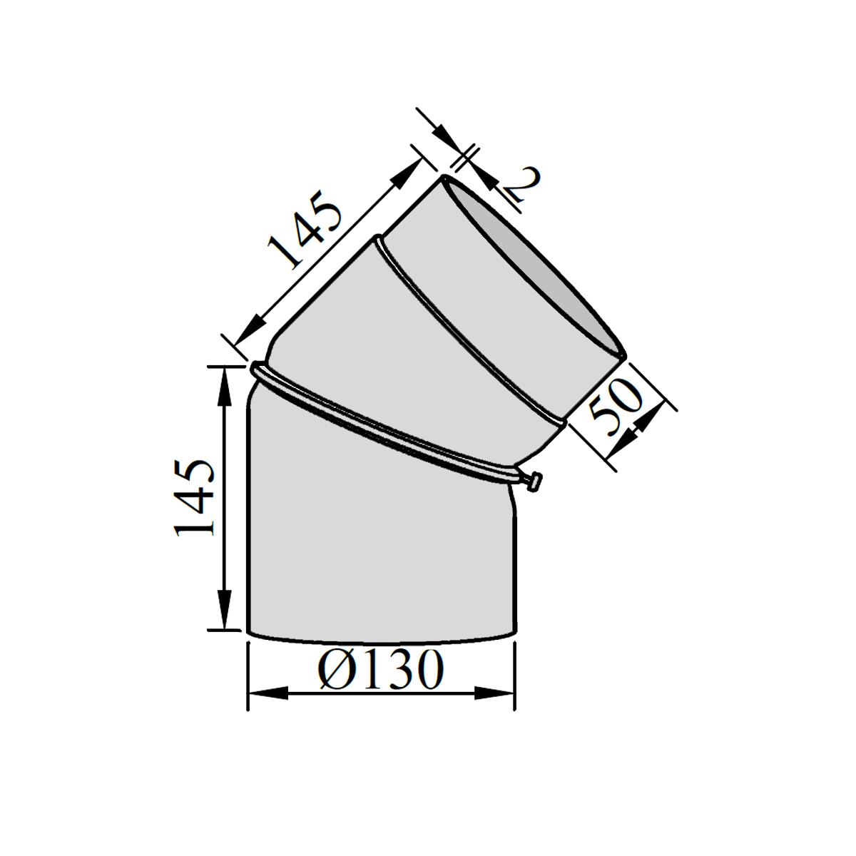 Ofenrohr Bogen 2tlg. verstellbar DN 130 mm 45° Gussgrau