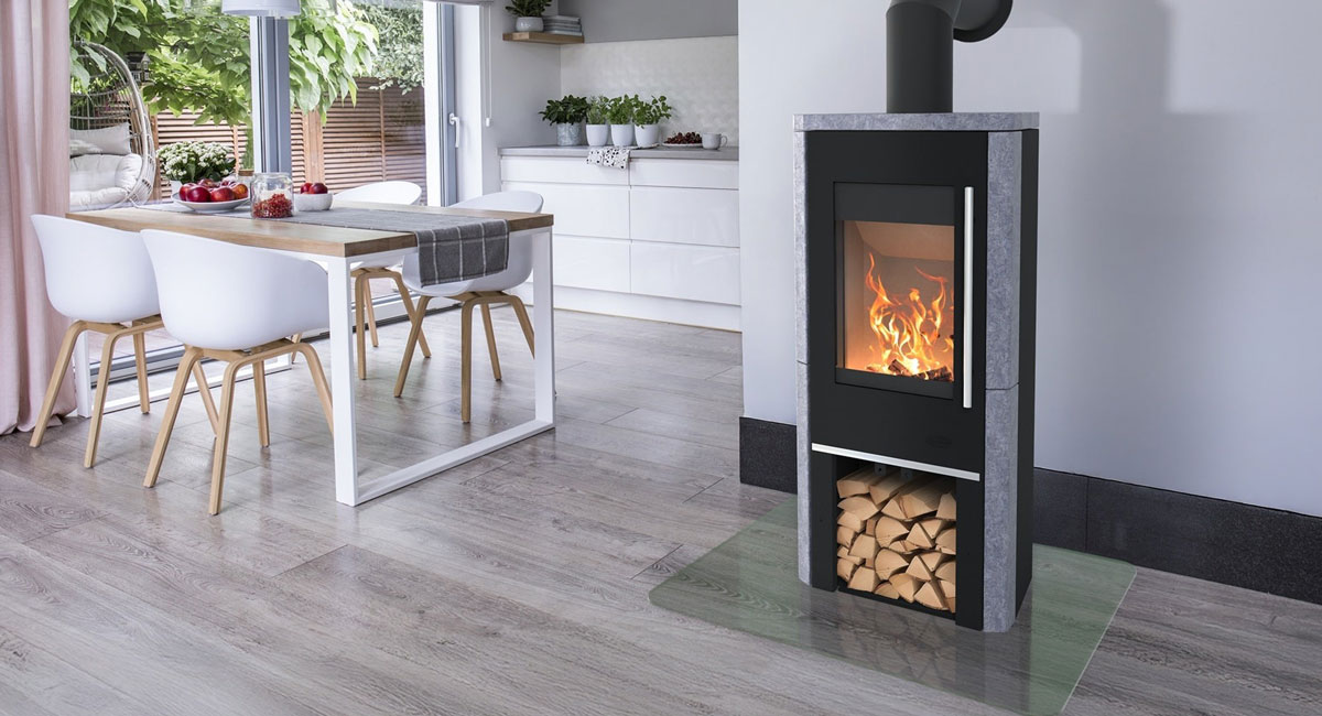 Fireplace Elite Kaminofen Oregon mit Specksteinverkleidung, Montagebeispiel