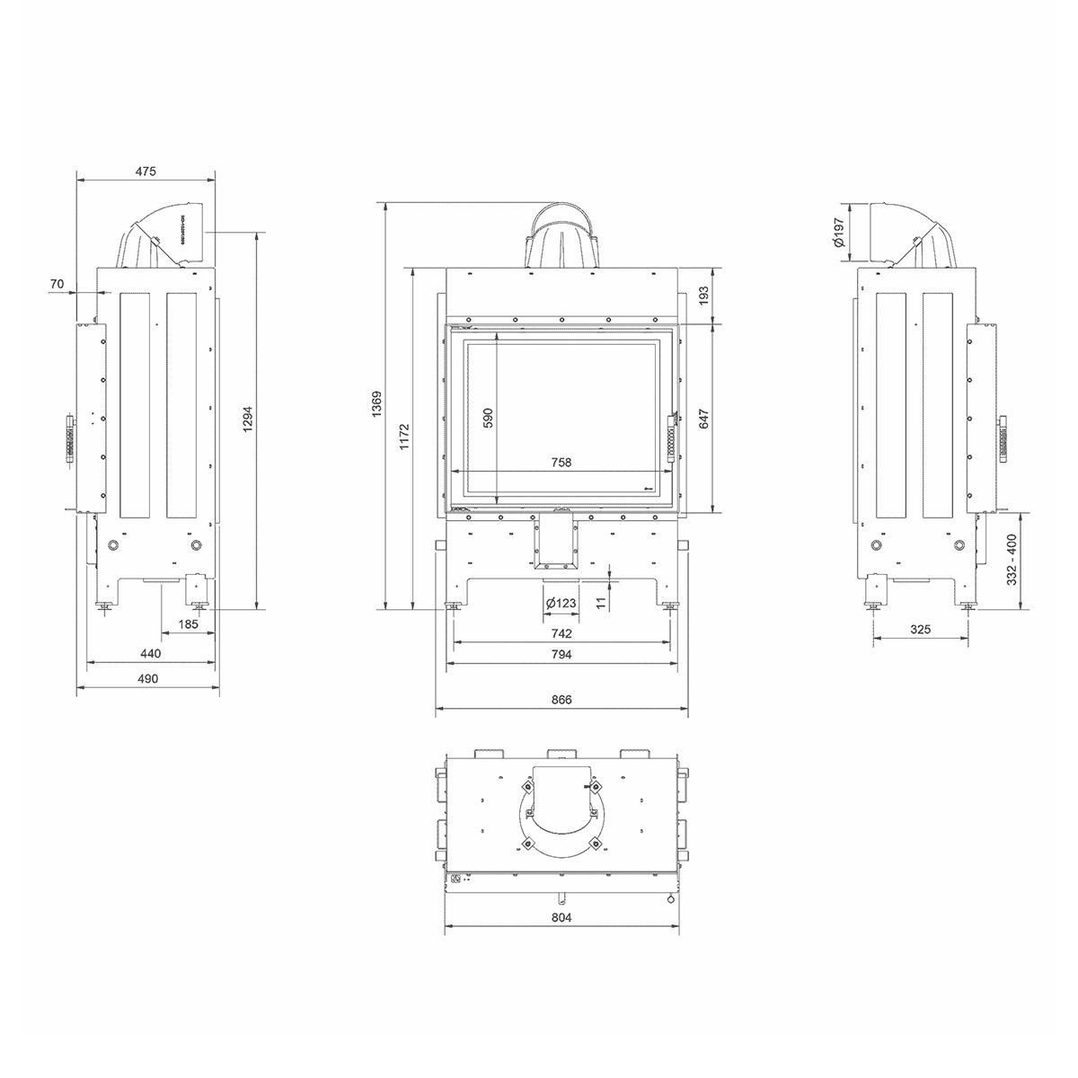 Kamineinsatz Kratki LUCY/15/NEW 15 kW - Feuerraumauskleidung: weiß - Tür selbstschließend: nein