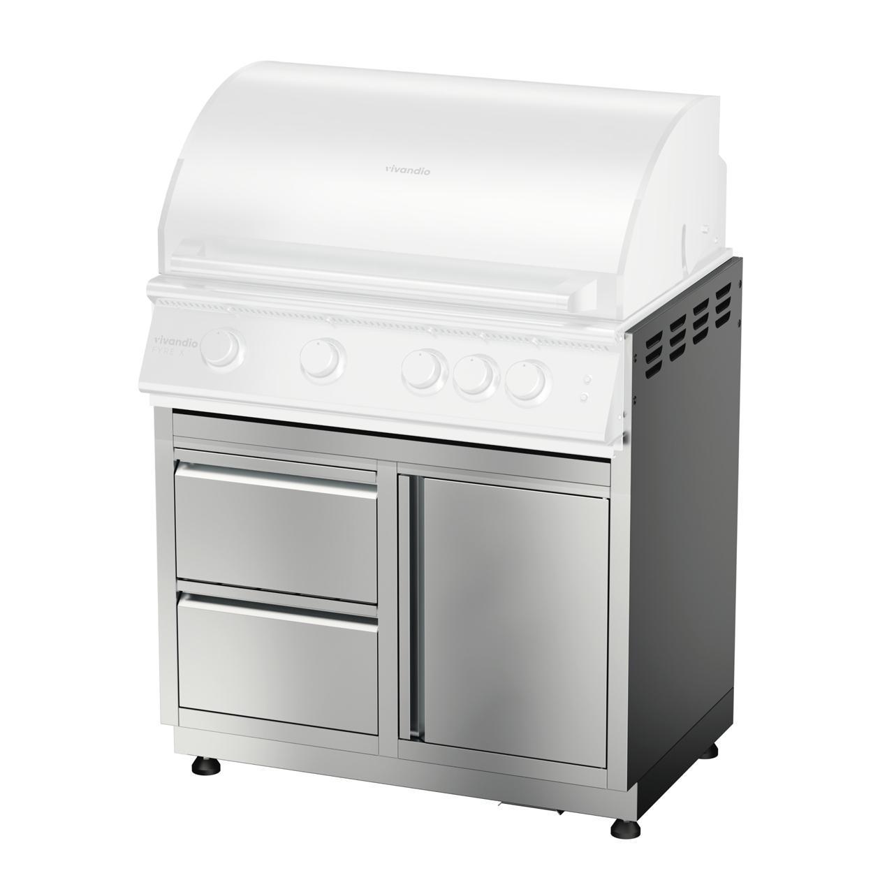 Outdoorküche vivandio quub / Mobile Outdoorküche mit Grill, Kühlschrank & Kochfeld - Ausführung: silber - Mobilität: mit Stellfüßen