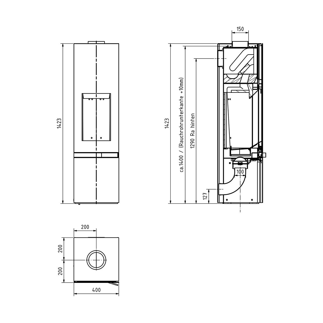 Speicherofen Tonwerk T-TWO Stone 6 kW - Ausführung: Beton Schwarz natur