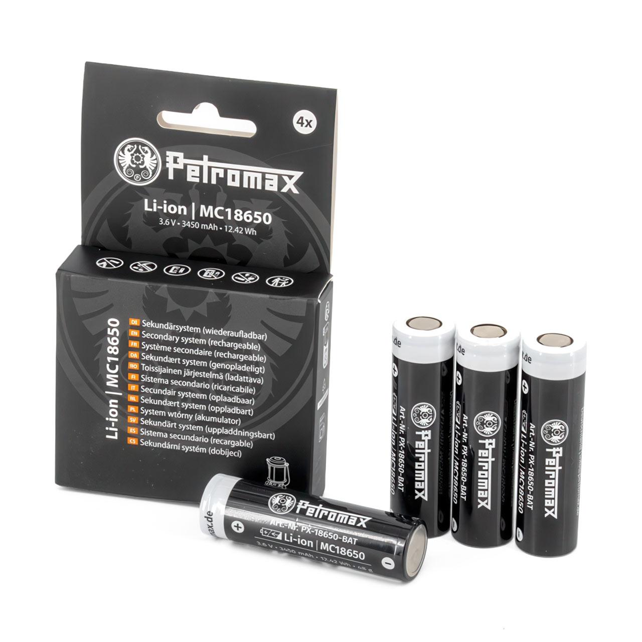 Petromax 4er-Pack 18650 Li-Ion Akkus - 3,6 V - 3450 mAh, wiederaufladbar