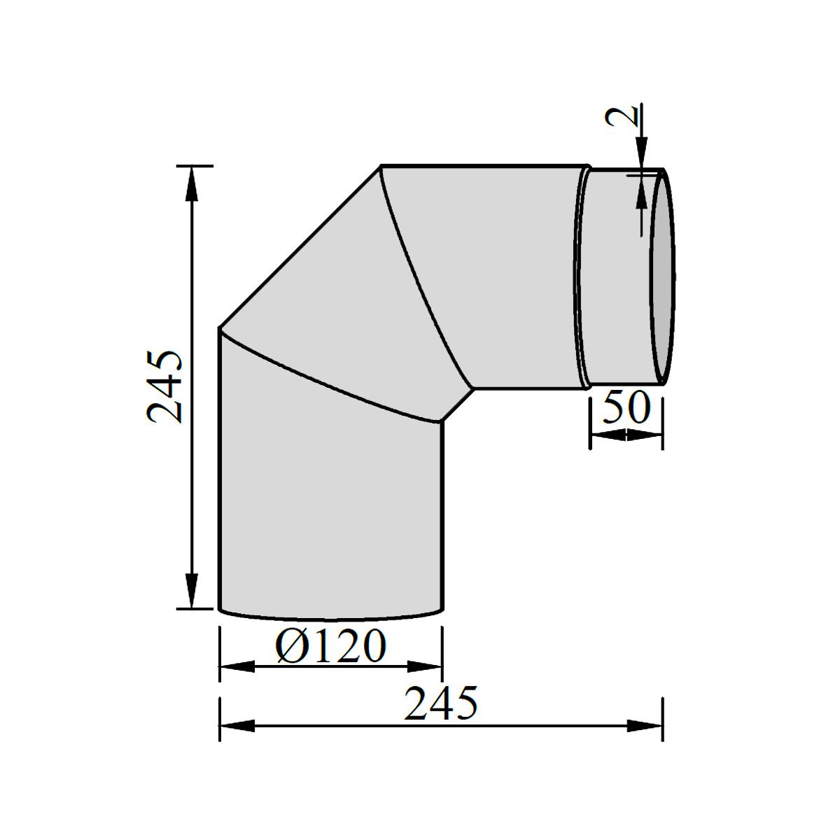 Ofenrohr Bogen 3tlg. starr DN 120 mm 90° Gussgrau