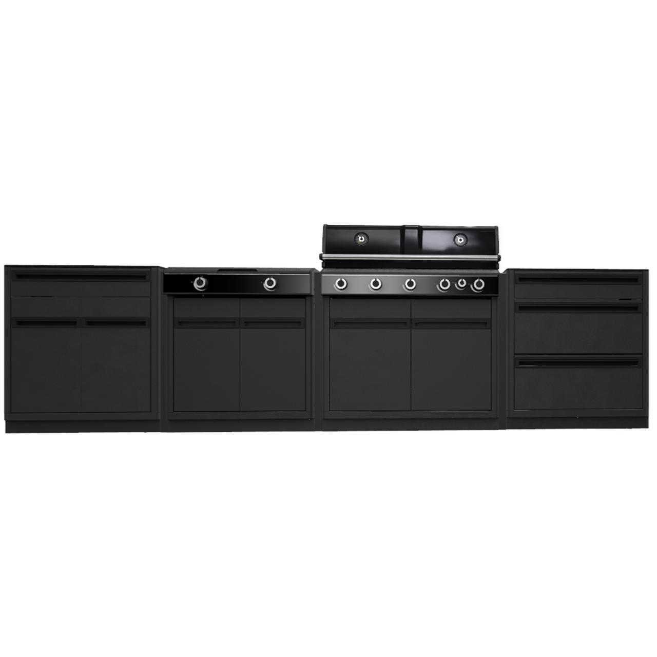 Outdoorchef Heat Outdoorküche X-415 RB K mit Blazing Zone, Türenschrank und Schubladenschrank mit Schwerlastauszügen inkl. Granit-Arbeitsplatten