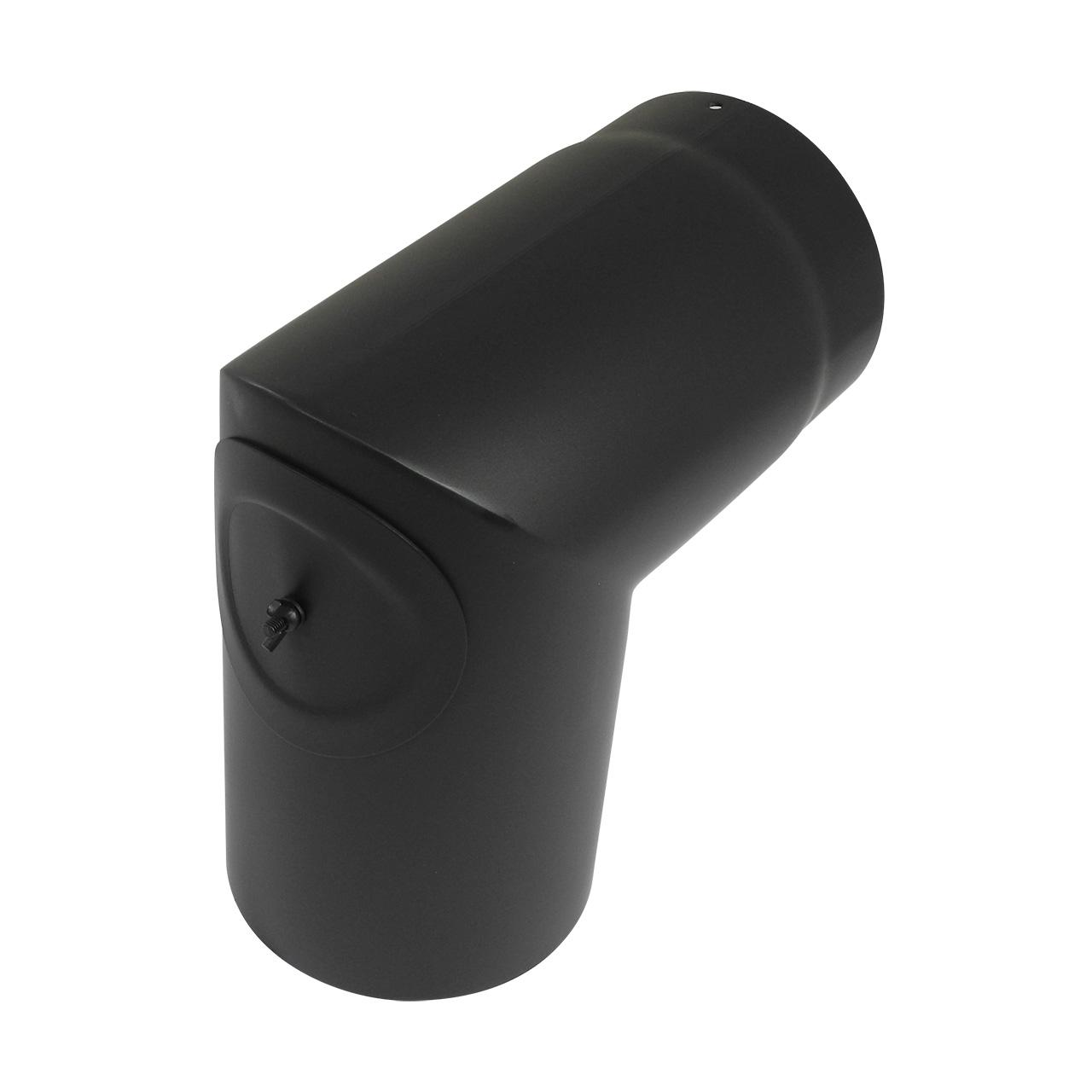 Ofenrohr Bogen 2tlg. starr geschliffen mit Tür DN 160 mm 90° Schwarz
