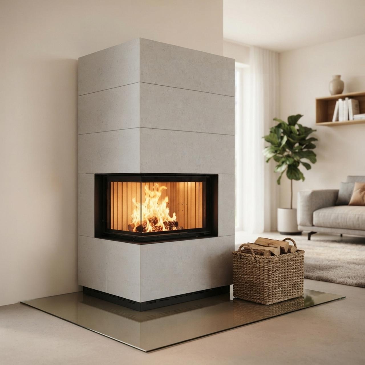 Kaminbausatz Brunner wasserführend BSK 02.1 Kamin-Kessel Eck 45/67/44 links, Schiebetür 12 kW
