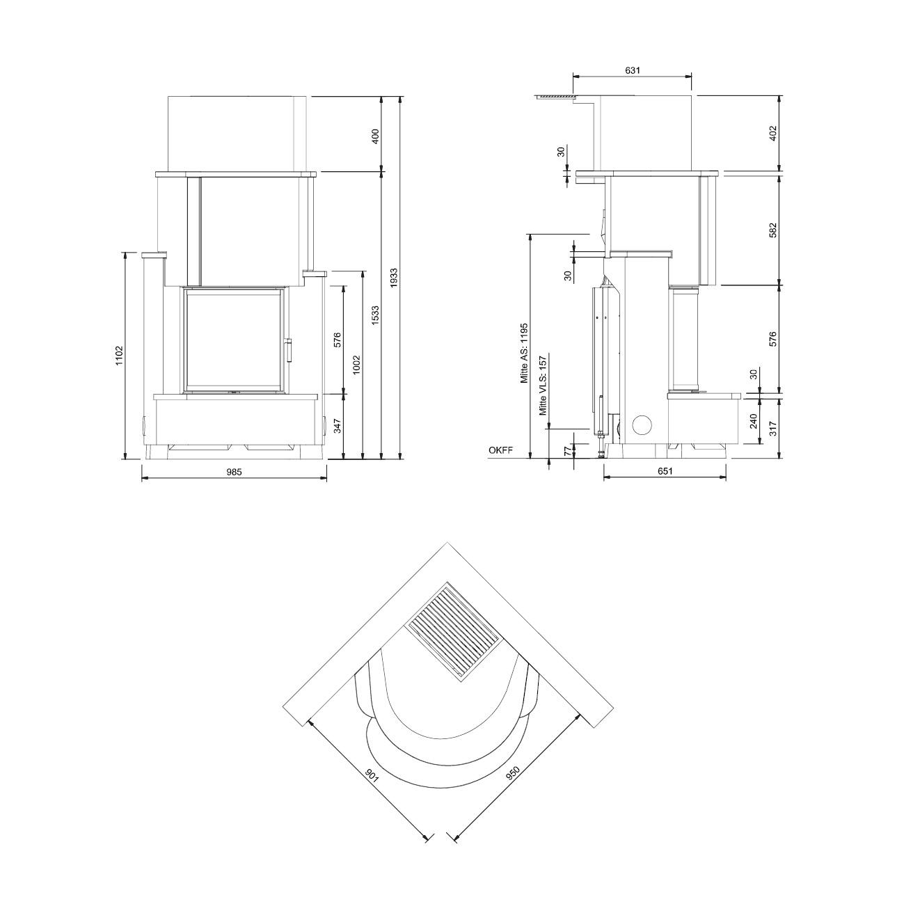 Kaminbausatz Camina S5 Eck mit 7 kW - Naturstein: Mocca creme - Türausführung: schwenkbar, Türanschlag rechts - Feuerraumauskleidung: Schamotte beige