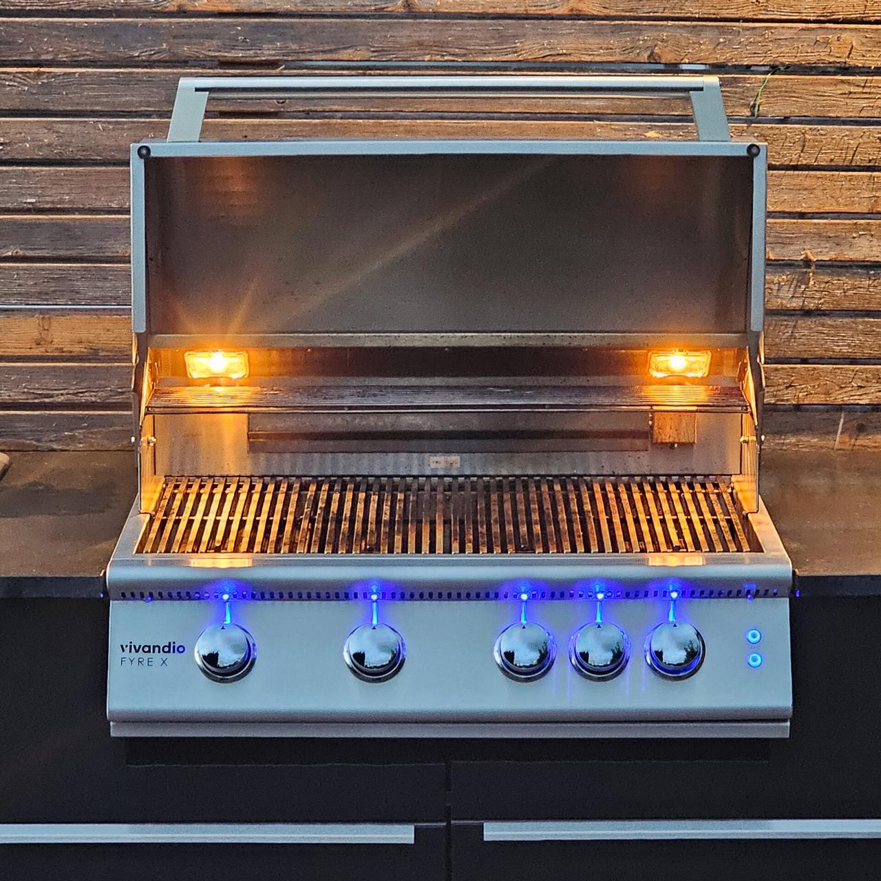 Gasgrill Einbaugrillaufsatz vivandio fyre X - Ausführung: IR Gen2 (1x IR + 3x Edelstahlguss) - Konfiguration: 2x Keramik Rest V4A