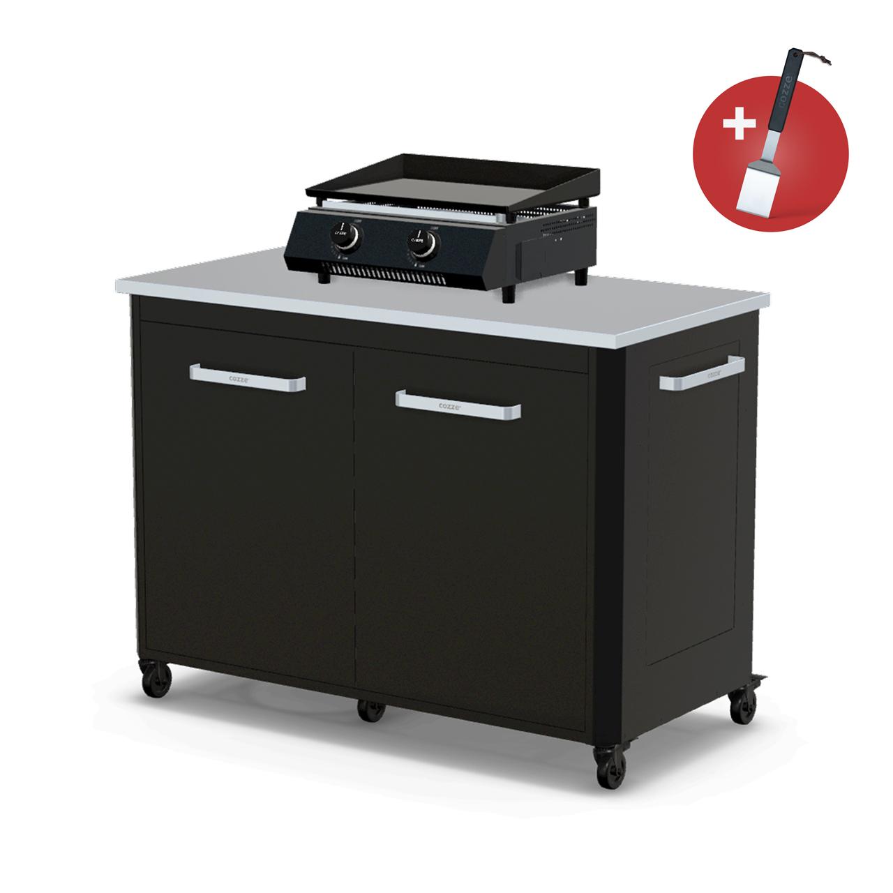Cozze Plancha G-400 Bundle inkl. Schrankmodul 120 cm mit Edelstahlplatte & Gratis Grillspatel