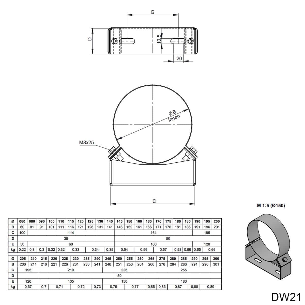 Jeremias DW Wandhalter starr, Wandabstand 50mm - für Schornstein-Innendurchmesser: 225mm