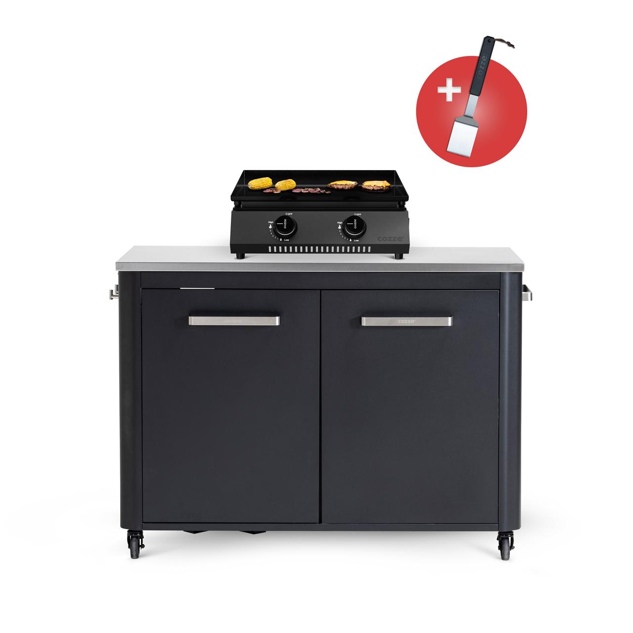 Cozze Plancha G-400 Bundle inkl. Schrankmodul 120 cm mit Edelstahlplatte & Gratis Grillspatel