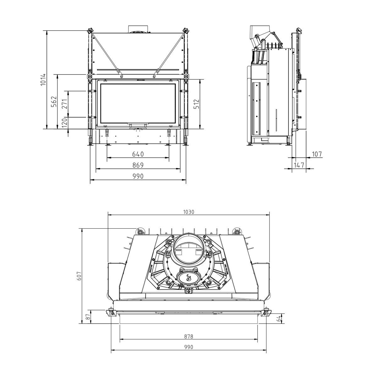 Kamineinsatz Schmid Lina 87 h mit 10 kW - Türhöhe: 51 cm - Brennraumauskleidung: Schamotte Weiß - modulares Blendrahmensystem: ja