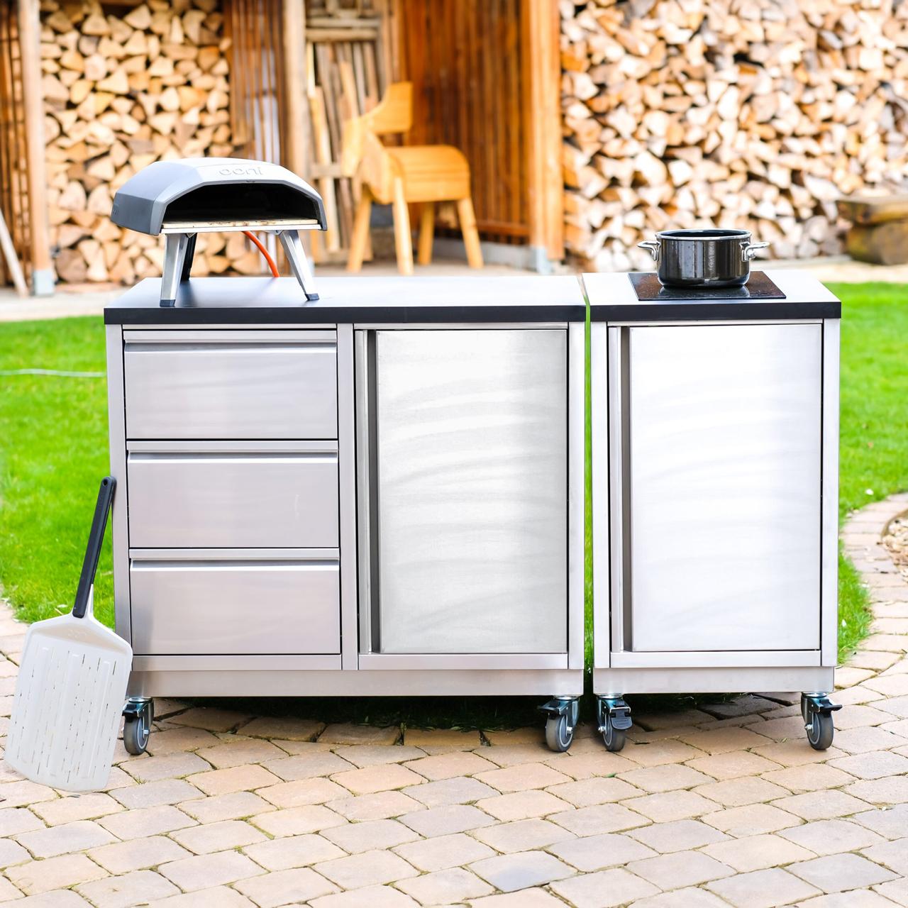 Outdoorküche vivandio quub / Outdoor Kochstation mit Induktionskochfeld - Ausführung: silber - Mobilität: mit Stellfüßen
