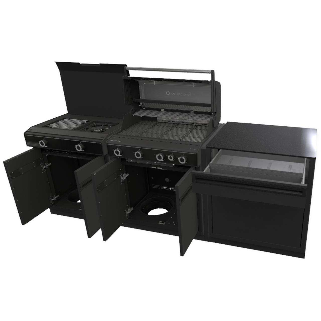 Outdoorchef Heat Outdoorküche X-415 RB K mit Blazing Zone X-245 K und geräumigem Schrankmodul mit Regalfachboden inkl. Granit-Arbeitsplatte
